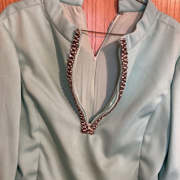 Vintage Aqua Blue and Rhinestone Tunic Shirt - Picture 5 of 8